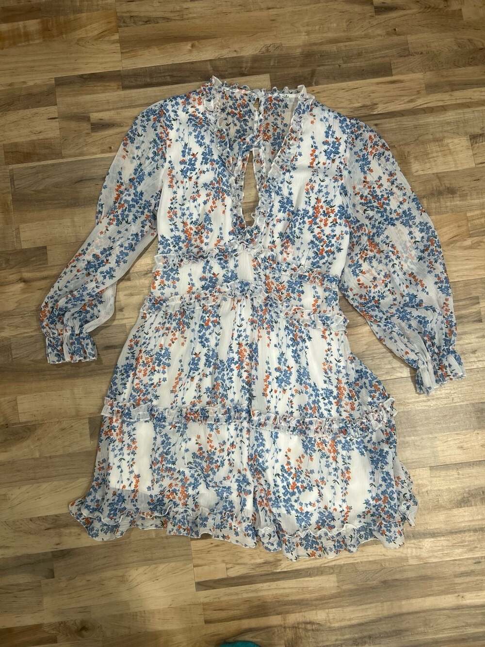 Blue and Orange Floral Ruffle Mini Dress
